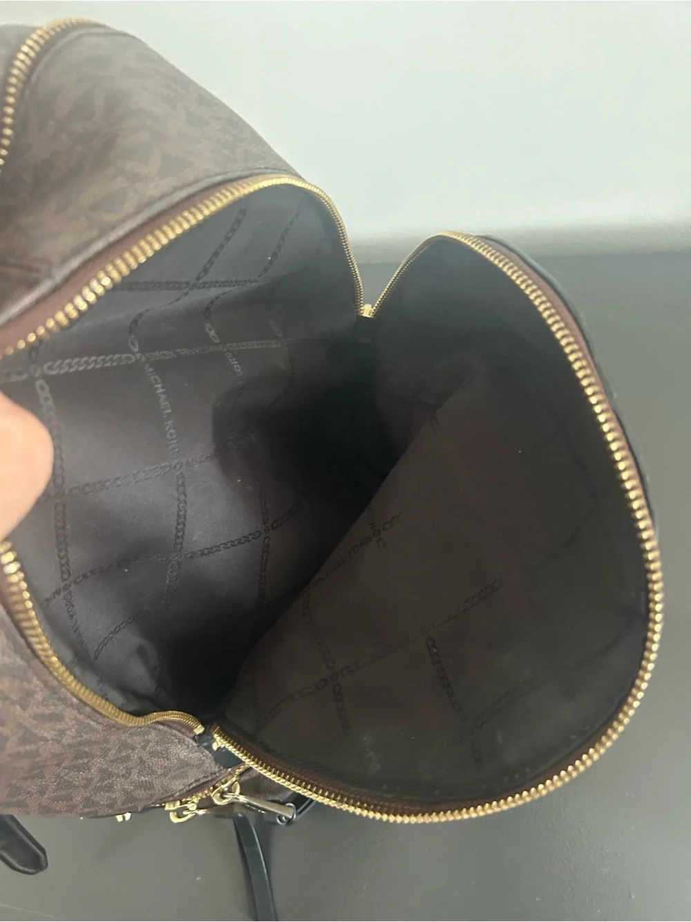 Michael Kors Jaycee Brown MK Signature Backpack Gold Hardware Travel Bookbag